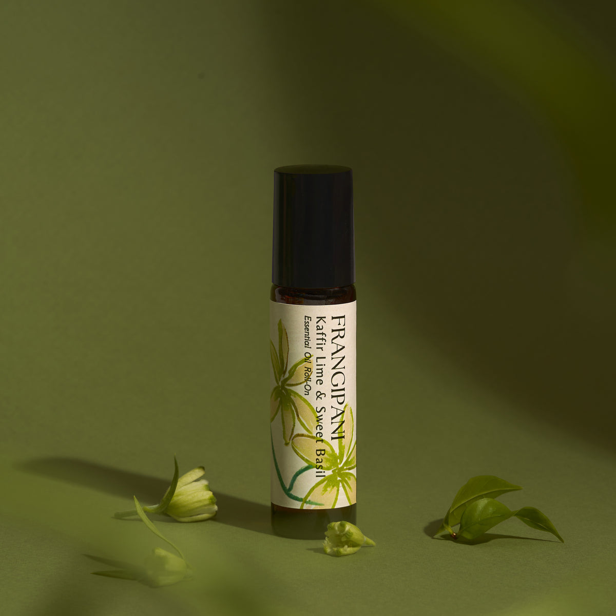 Frangipani Kaffir Lime & Sweet Basil roll-on with green buds